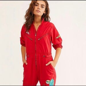 Free People Red Lena Flightsuit ✈️ Coverall XS/S